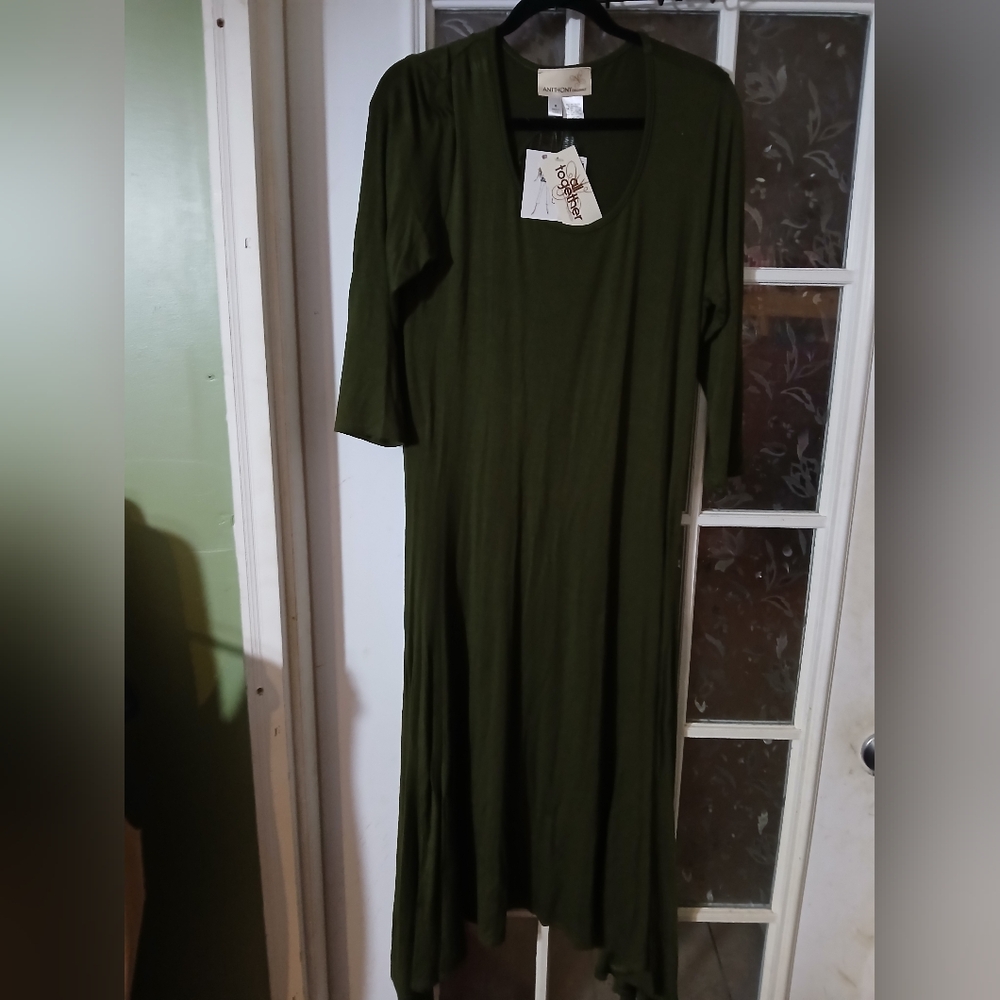 Anthony Originals Medium  Olive Green Cutout Dress Leaf Jersey Stretch 18"